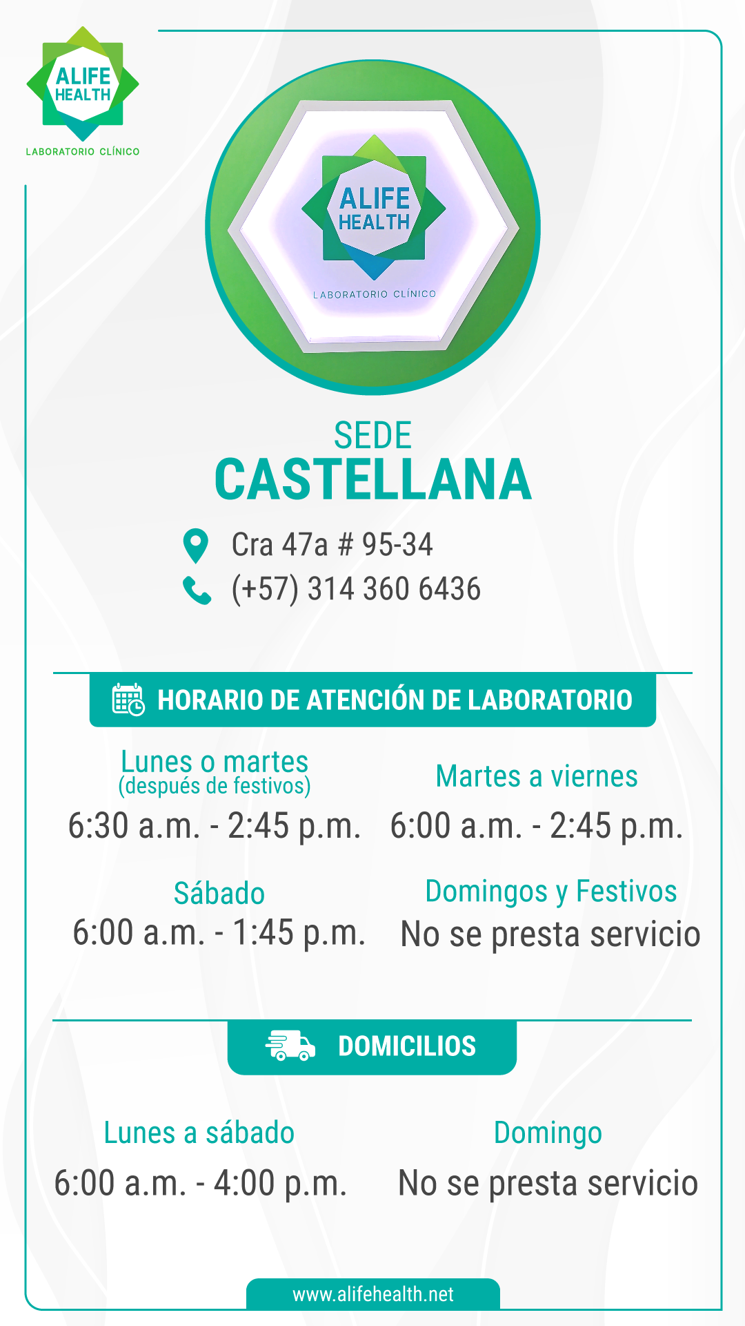 Horarios Laboratorio Clínico Alife Health